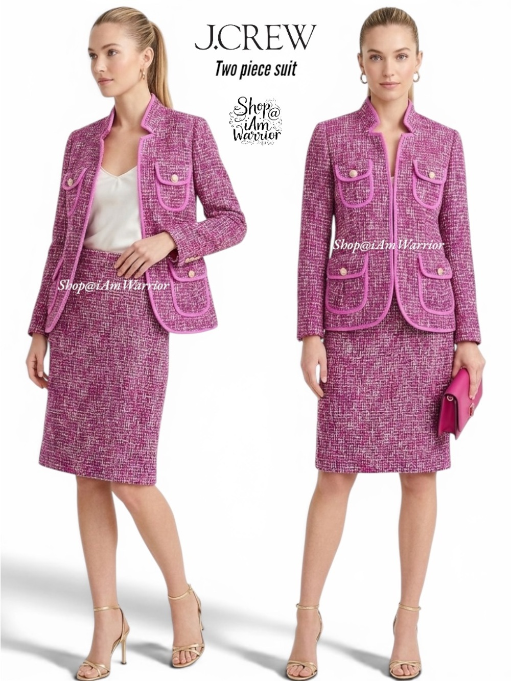 J.Crew fuchsia lady tweed jacket + pencil skirt 2 piece suit *shop@iamwarrior - Picture 1 of 16